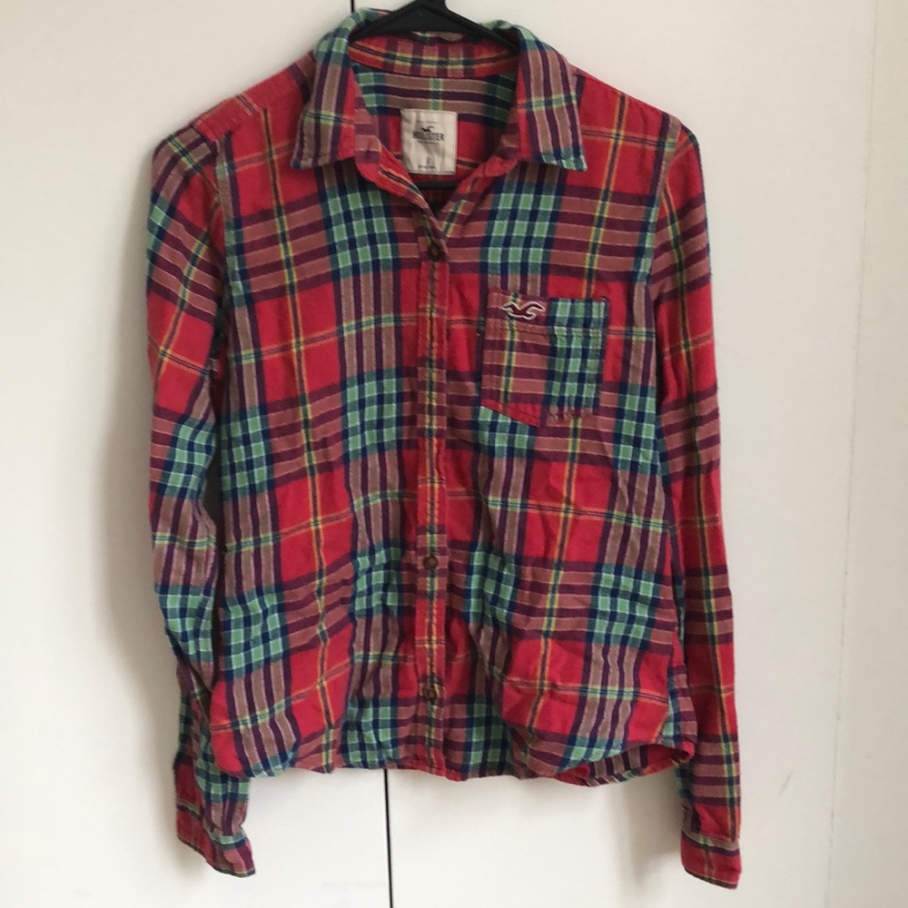 Hollister womens red flannel shirt